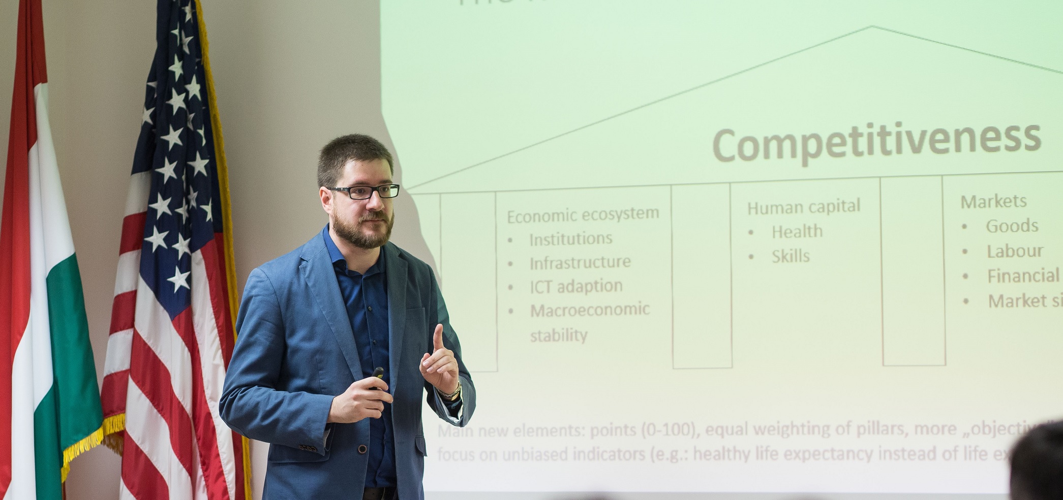 Péter Vakhal presenting the lastest world competitiveness ranking's findings at Investment PTF meeting