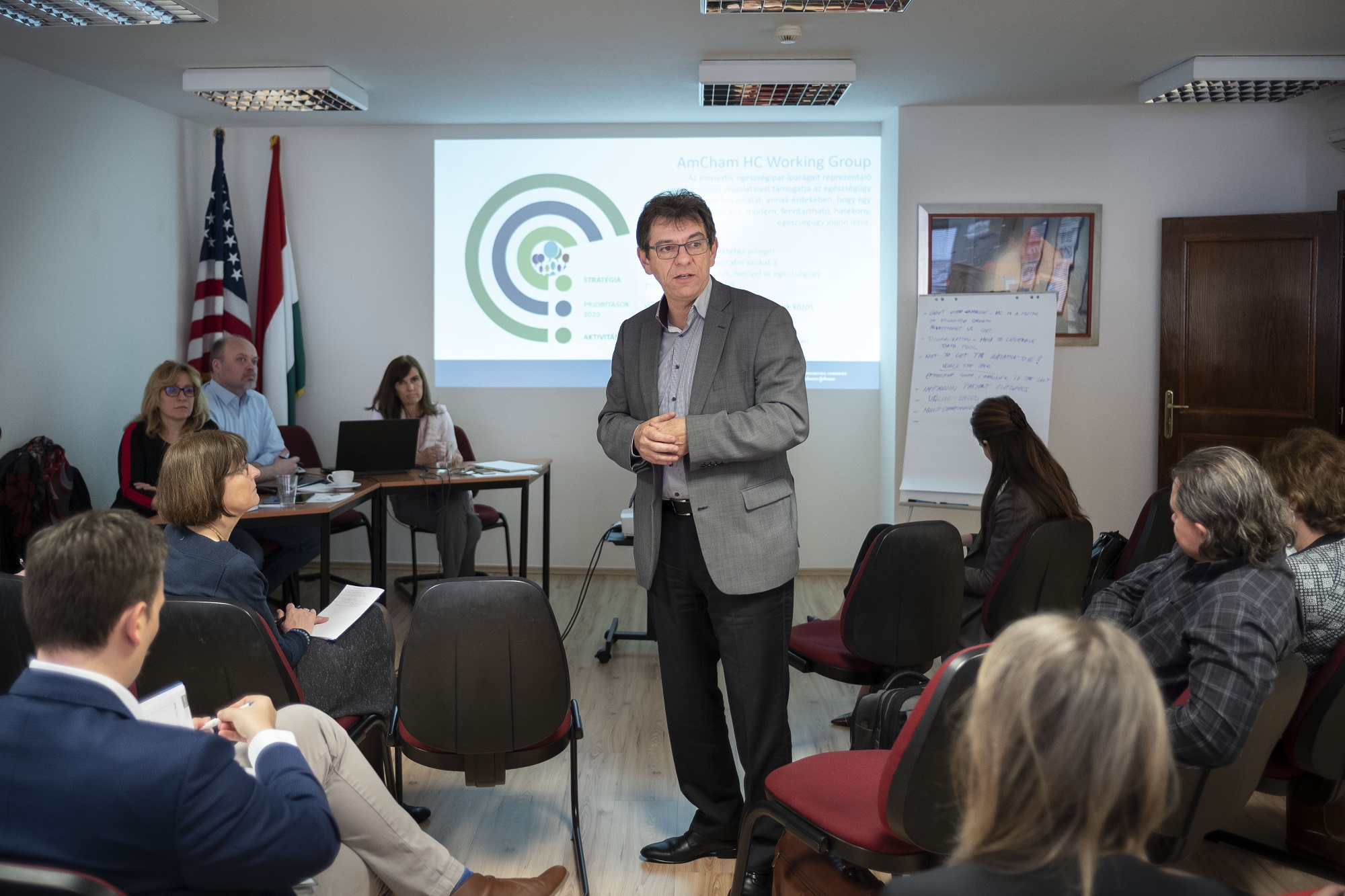 healthcare meeting with csaba szokodi speaking in the middle